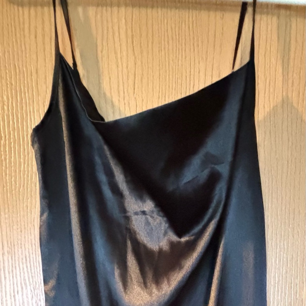 Elegant Black Satin Midi Dress